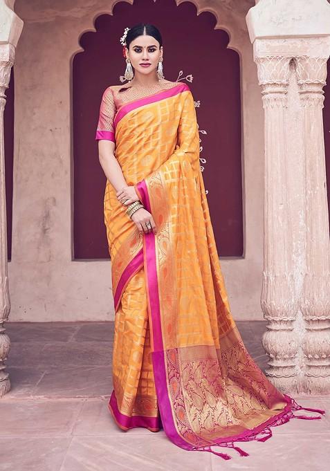 Yellow Woven Banarasi Art Silk Saree Set