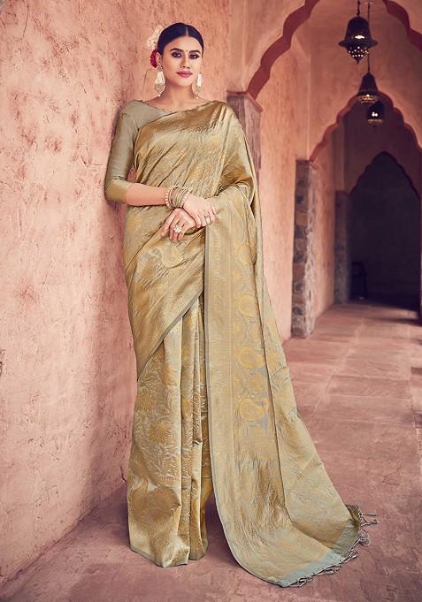 Golden Woven Banarasi Art Silk Saree Set