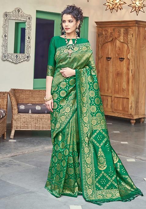 Green Woven Banarasi Art Silk Saree Set