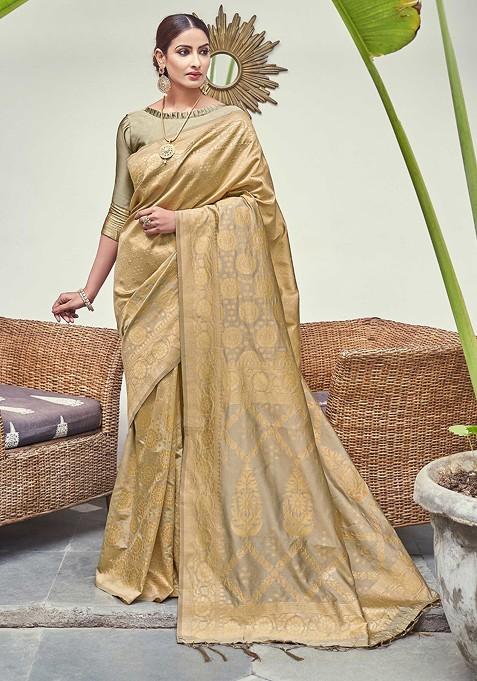 Golden Woven Banarasi Art Silk Saree Set