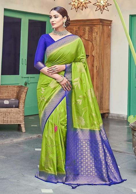 Green Woven Banarasi Art Silk Saree Set