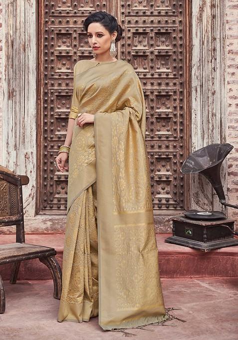 Golden Woven Banarasi Art Silk Saree Set