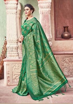 Green Woven Banarasi Art Silk Saree Set