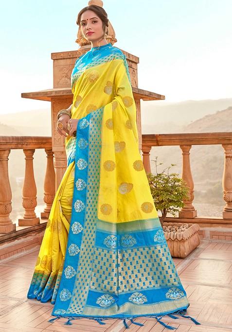 Yellow Woven Banarasi Art Silk Saree Set