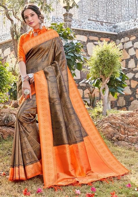 Black Woven Banarasi Art Silk Saree Set