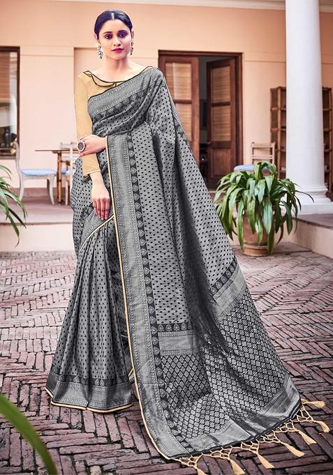 Black Woven Banarasi Art Silk Saree Set