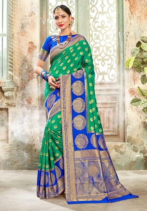 Green Woven Banarasi Art Silk Saree Set