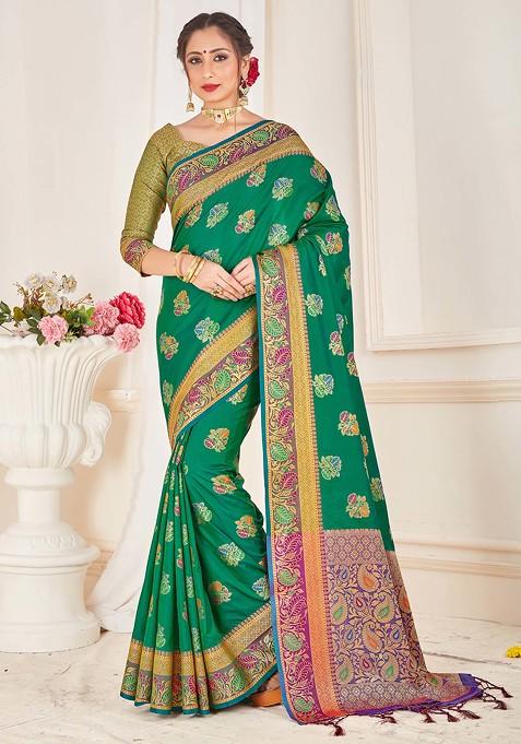 Green Woven Work Banarasi Art Silk Saree Set