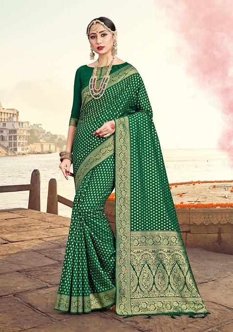 Green Woven Work Banarasi Art Silk Saree Set