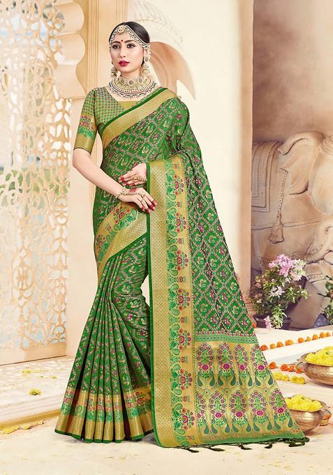 Green Woven Design Banarasi Art Silk Saree Set