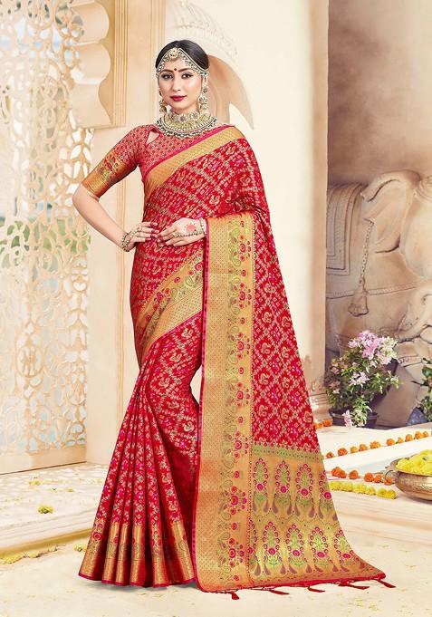 Red Woven Work Banarasi Art Silk Saree Set