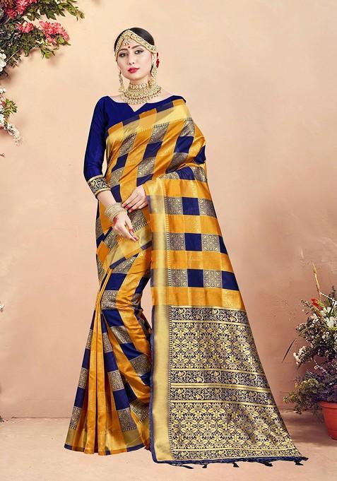 Multicolour Woven Design Work Banarasi Art Silk Saree Set