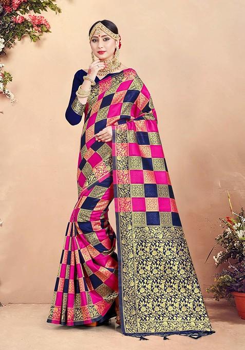 Multicolour Woven Work Banarasi Silk Saree Set