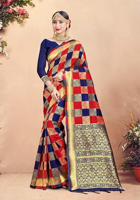 Multicolour Woven Work Banarasi Art Silk Saree Set