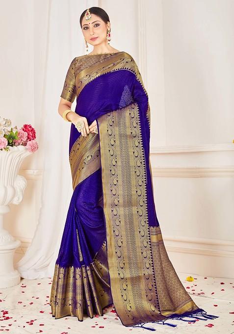 Purple Woven Design Banarasi Art Silk Saree Set