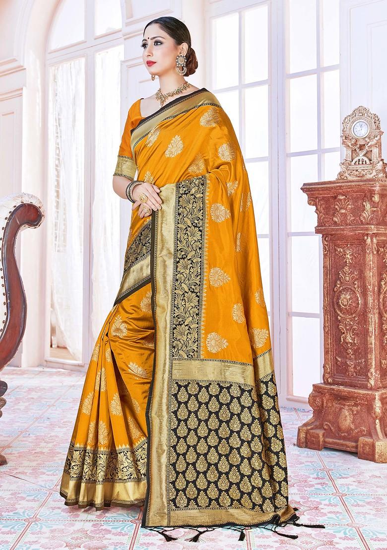 Mustard Woven Design Banarasi Art Silk Saree Set