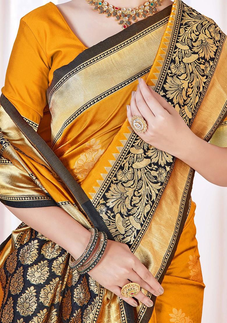 Mustard Woven Design Banarasi Art Silk Saree Set