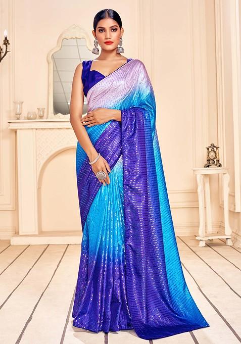 Turquoise Embroidered Art Silk Saree Set