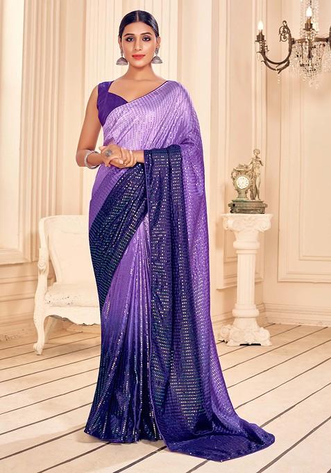 Purple Embroidered Art Silk Saree Set