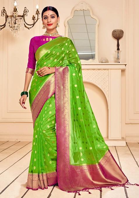 Green Woven Work Banarasi Art Silk Saree Set