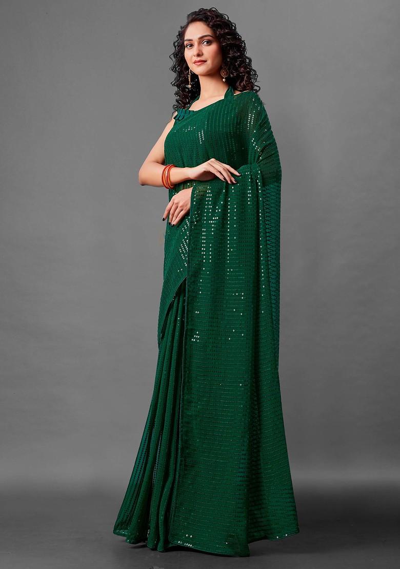 Green Woven Work Faux Georgette Saree Set