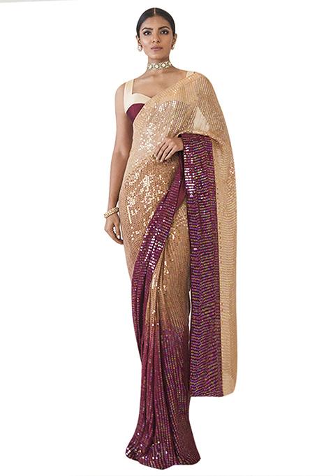 Brown Woven Work Art Silk Saree Set