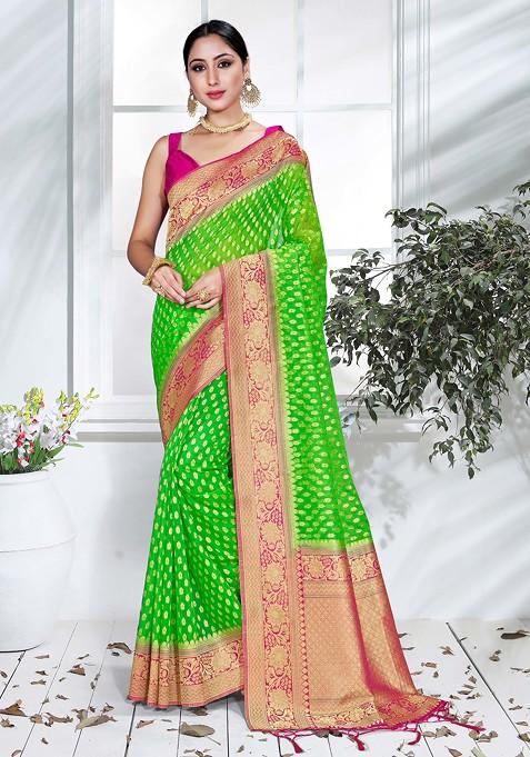 Green Woven Work Organza Silk Saree Set