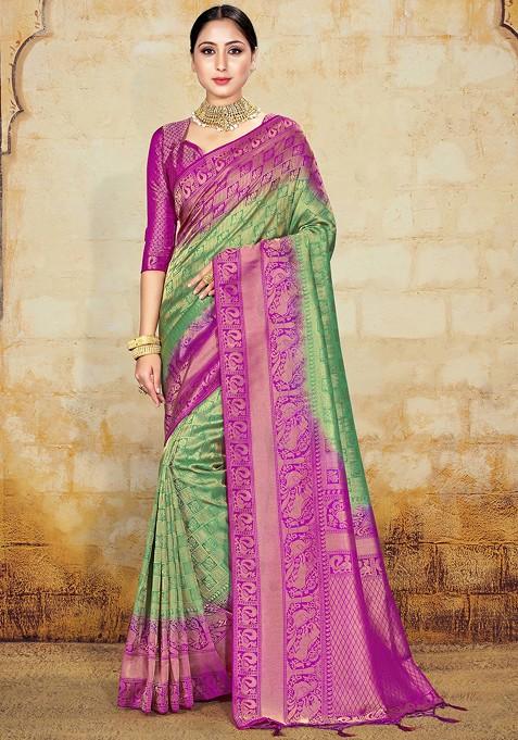 Green Woven Work Banarasi Art Silk Saree Set