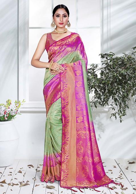 Green Woven Work Banarasi Art Silk Saree Set