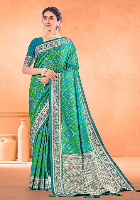 Teal Woven Work Banarasi Art Silk Saree Set