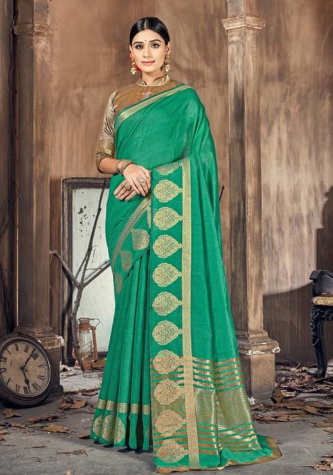 Green Woven Work Cotton Silk Saree Set