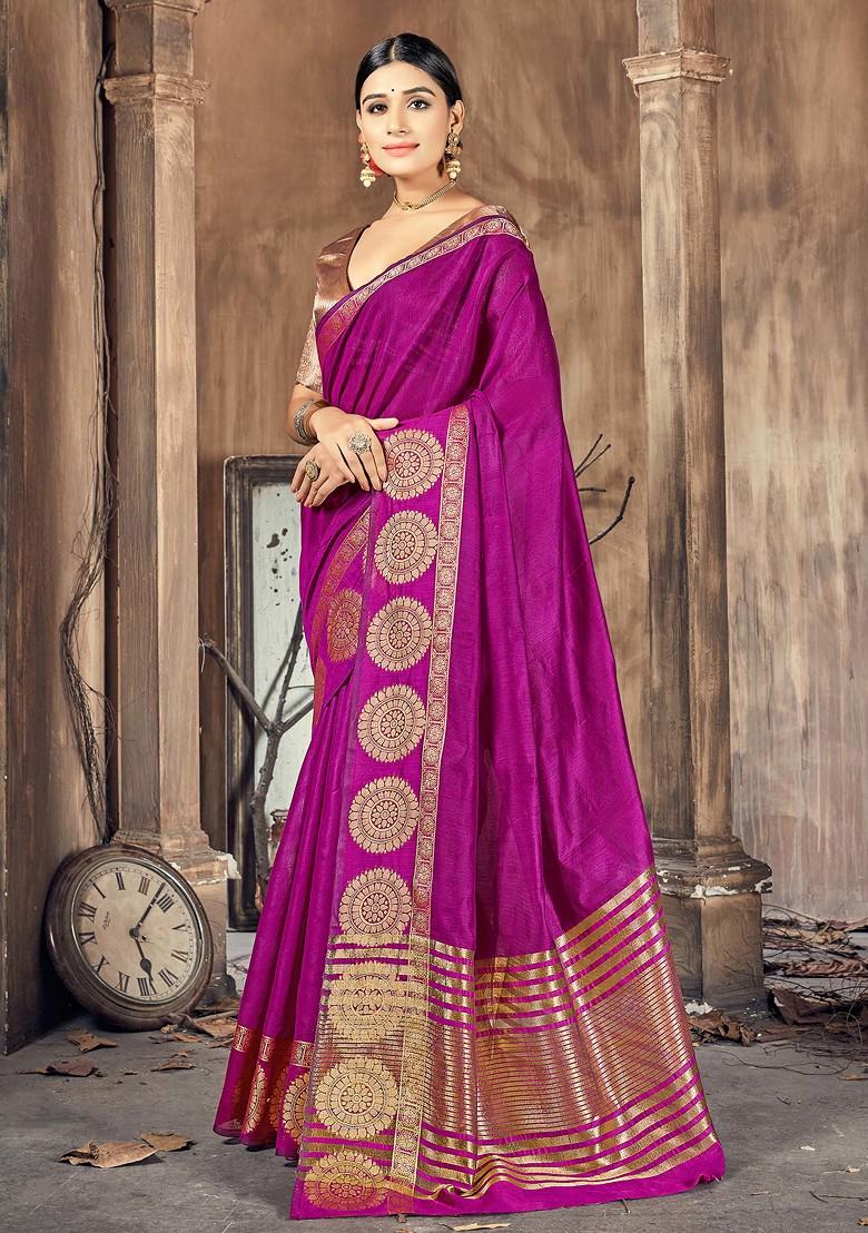 Pink Woven Work Cotton Silk Saree Set