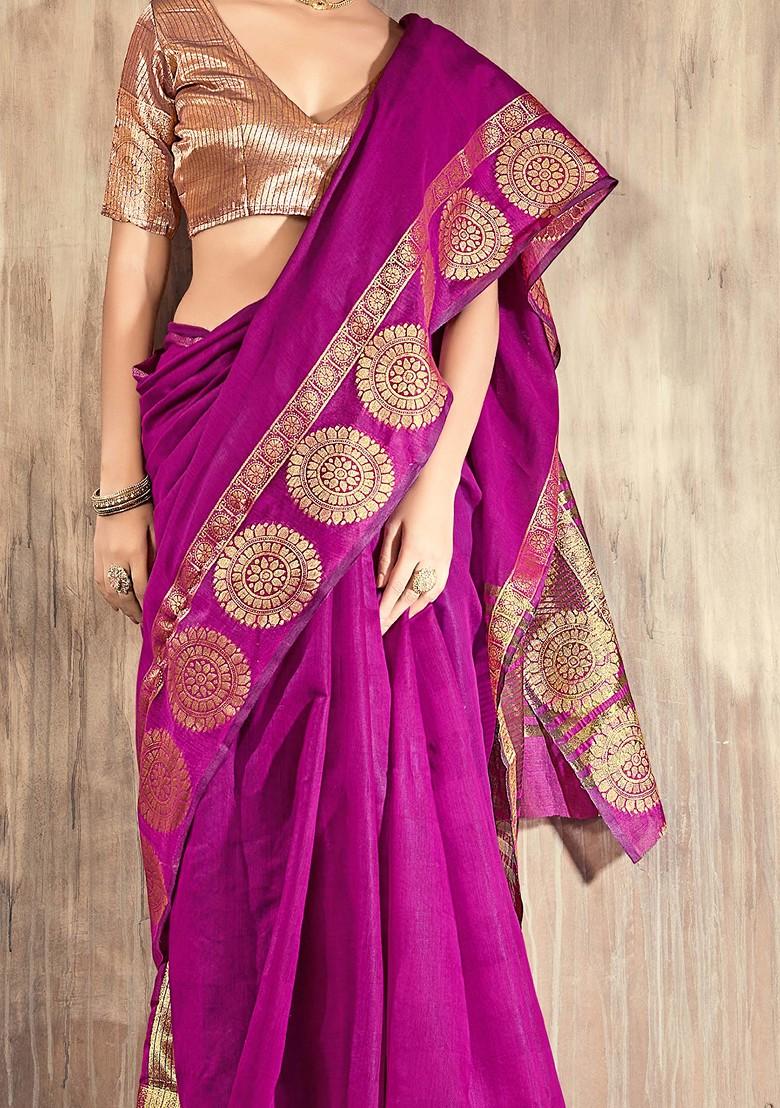 Pink Woven Work Cotton Silk Saree Set