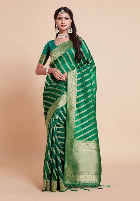 Green Woven Work Organza Silk Saree Set