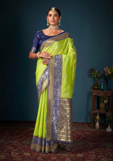 Green Woven Design Banarasi Art Silk Saree Set