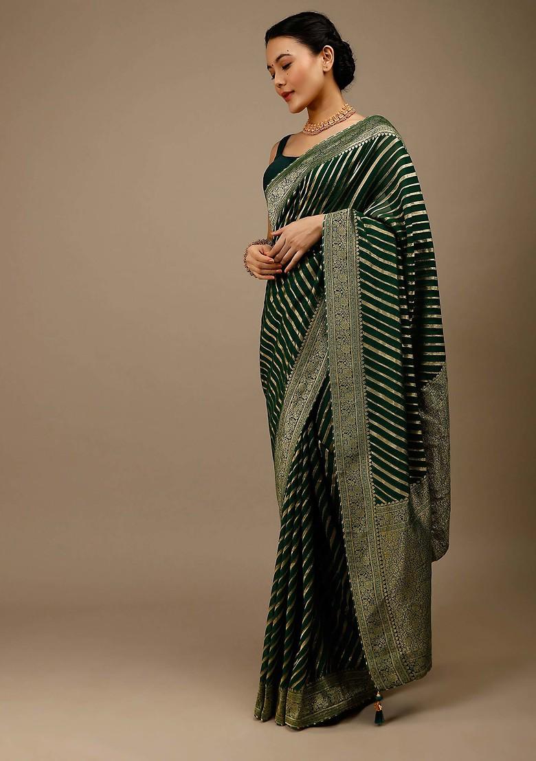 Dark Green Woven Design Banarasi Art Silk Saree Set