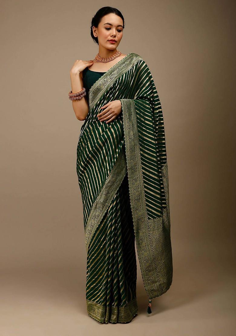 Dark Green Woven Design Banarasi Art Silk Saree Set