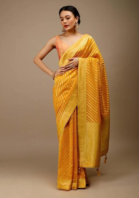 Mustard Woven Design Banarasi Art Silk Saree Set