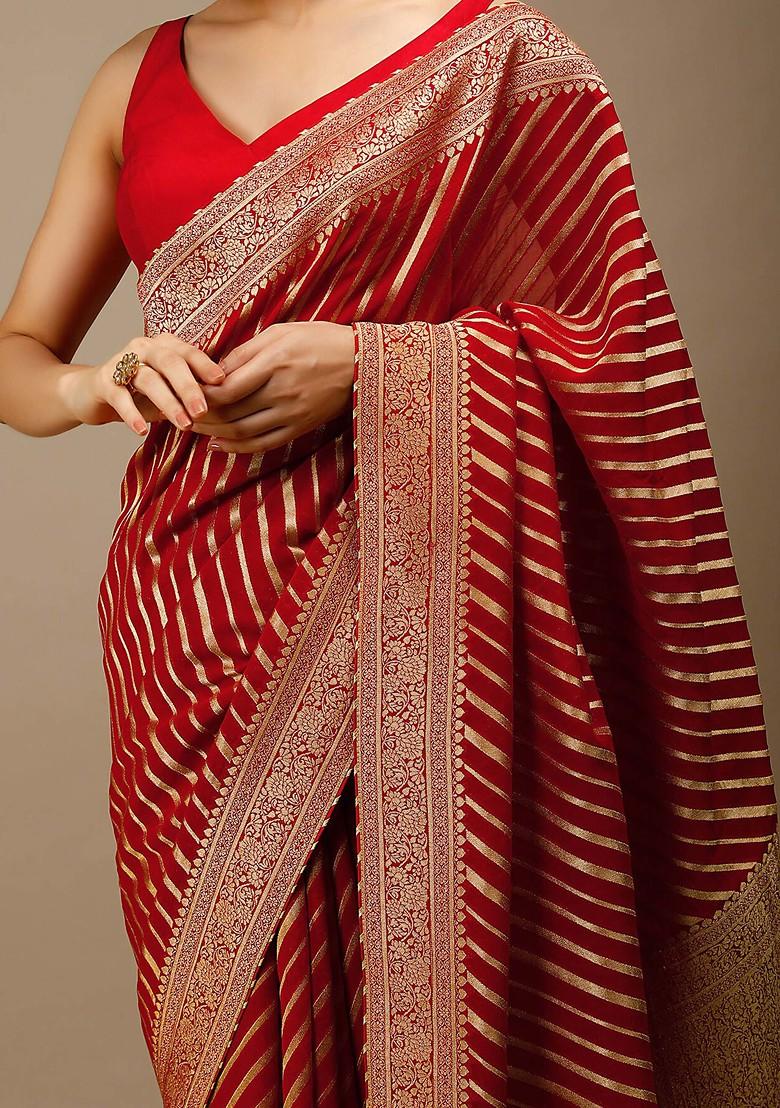 Red Woven Design Banarasi Art Silk Saree Set