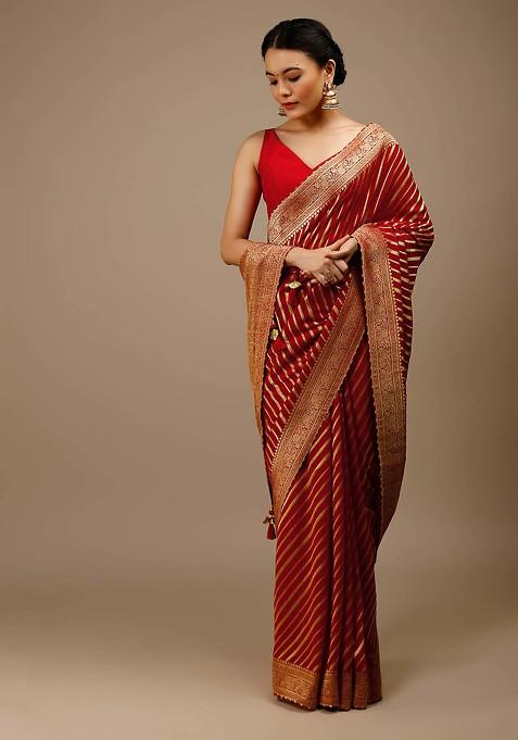 Red Woven Design Banarasi Art Silk Saree Set