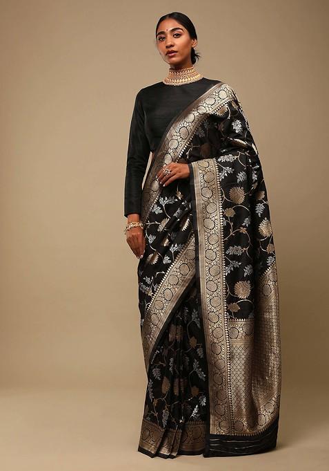 Black Woven Design Banarasi Art Silk Saree Set