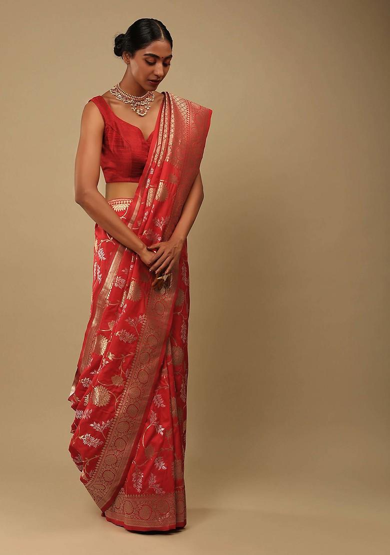 Pink Woven Design Banarasi Art Silk Saree Set