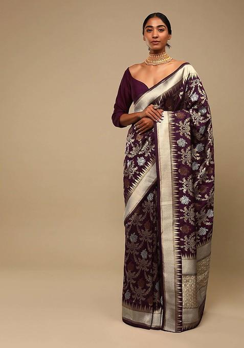 Purple Woven Design Banarasi Art Silk Saree Set