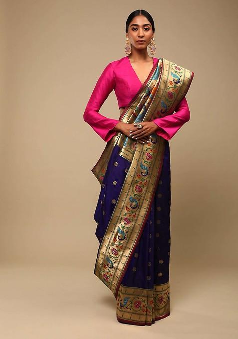 Deep Blue Woven Design Banarasi Art Silk Saree Set