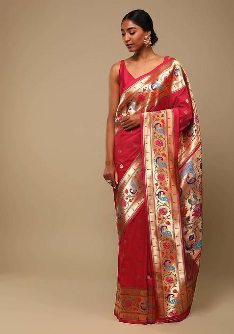 Pink Woven Design Banarasi Art Silk Saree Set