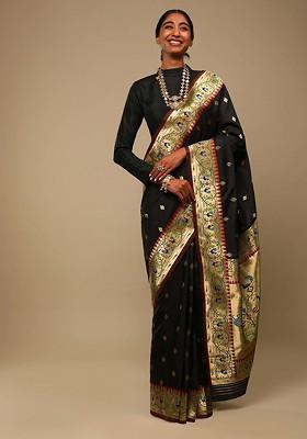Black Woven Design Banarasi Art Silk Saree Set