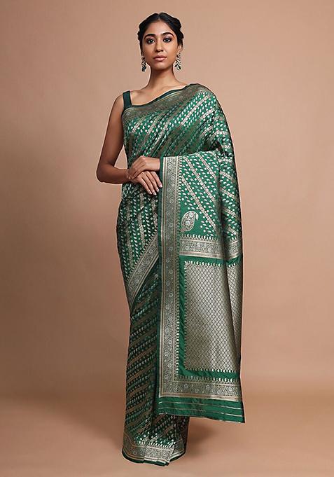 Teal Woven Design Banarasi Art Silk Saree Set