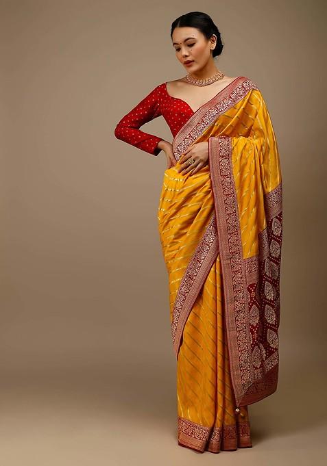 Yellow Woven Design Banarasi Art Silk Saree Set