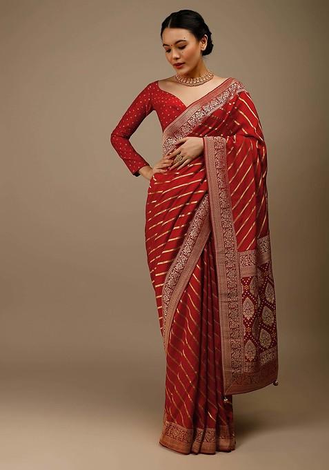 Red Woven Design Banarasi Art Silk Saree Set