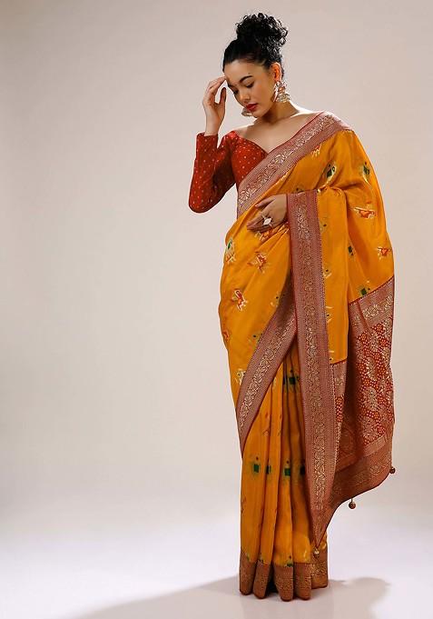 Mustard Yellow Woven Design Banarasi Art Silk Saree Set